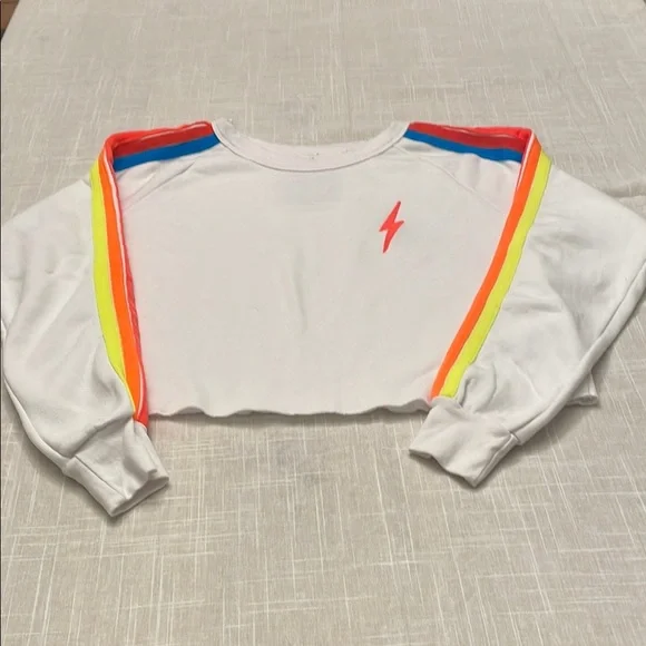 New Aviator Nation White Cropped Sweatshirt Size M - Picture 1 of 4